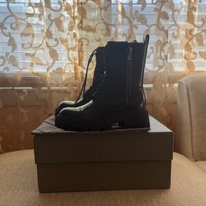 Balenciaga Black Lace-Up Combat Boots